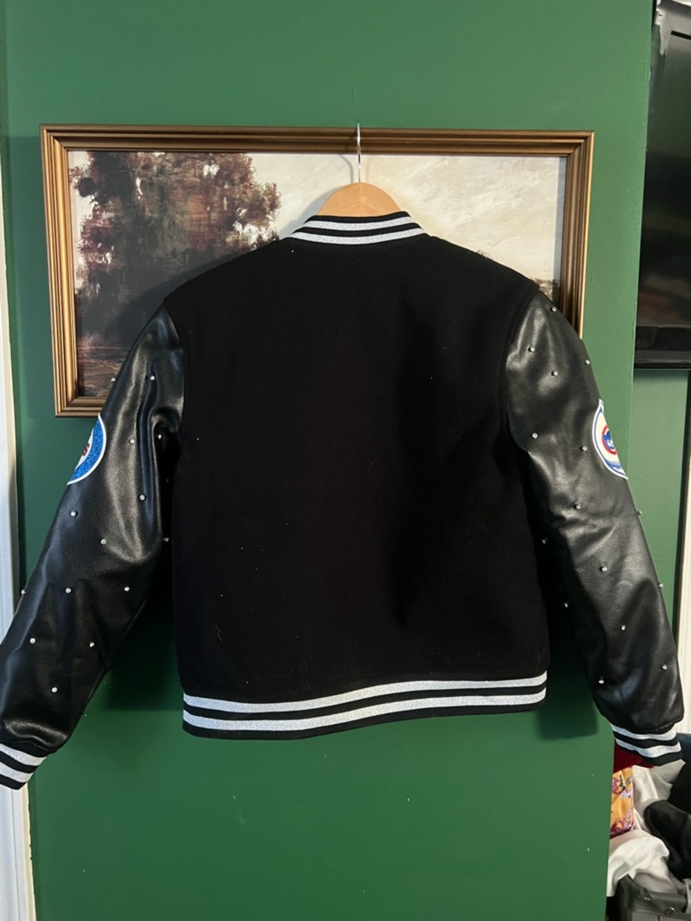 Wild Collective Anthropologie Chicago Cubs Black Varsity Jacket with Patches - Picture 4 of 6